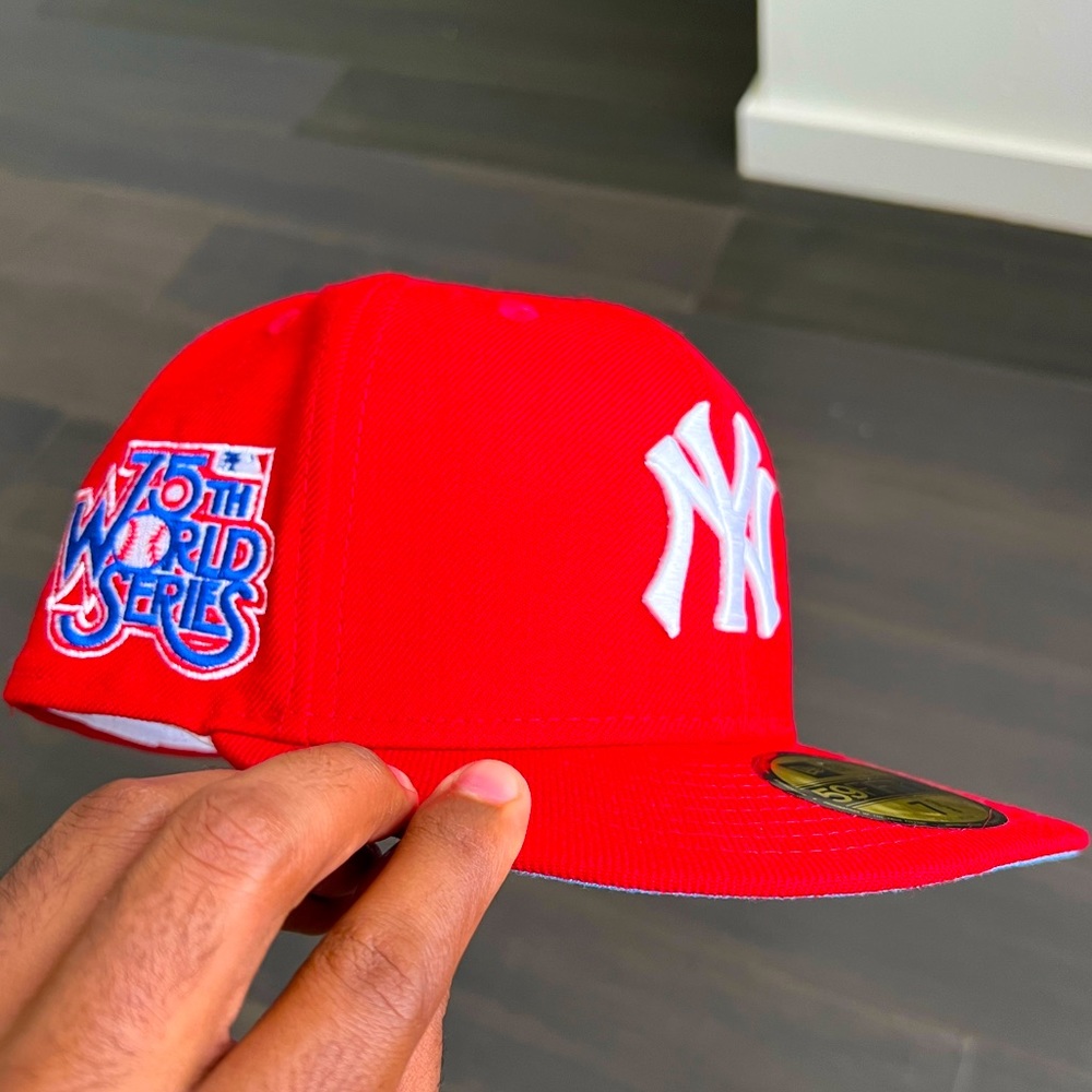 New York Yankees 75th World Series Red Icy Brim New Era Fitted Hat